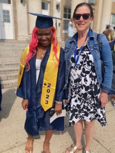 On left is Tiamya Reese, a member of the Newburgh Free Academy August Commencement Class of 2023, with her proud teacher of four years, Roberta Morrow. 