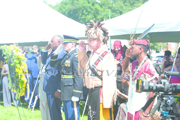 Members of the Buffalo Soldiers Association of West Point gathered to honor the legacy of the Buffalo Soldiers during the 62nd annual wreath-laying ceremony at Buffalo Soldier Field on Sunday, September 3, 2023. Hudson Valley Press/CHUCK STEWART, JR.