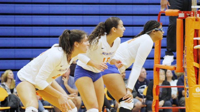 The State University of New York at New Paltz Women’s Volleyball team faced off against nationally ranked Ithaca College but came up short against the Bombers in three sets. Photo: Ethan Scully
