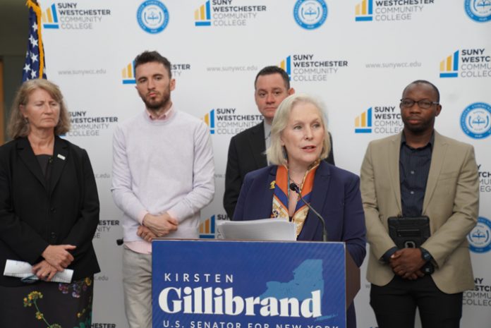 US Senator Kirsten Gillibrand visited SUNY Westchester Community College to announce her Cyber Service Academy scholarship program.