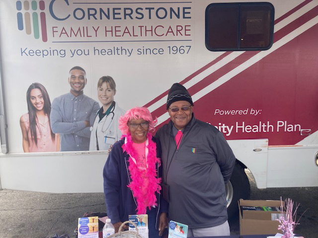 On left is Vanessa Edwards of the City of Newburgh, a breast cancer survivor and next to her is Ralph Burnett, a Cornerstone Outreach Worker.