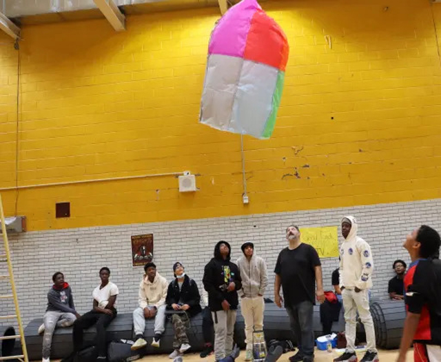 Students at Mt. Vernon High School launch hot air balloons.