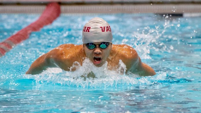 First Year Lucas Jauregui set a new school record in the 100-yard butterfly on Saturday. Photo: Carlisle Stockton