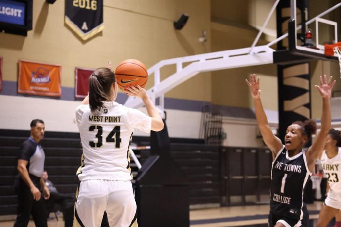 The Army West Point women’s basketball team (3-7) cruised to an 87-52 victory over the Five Towns College Sound (4-3) Saturday night. Pictured above Army West Point Lauren Lithgow.