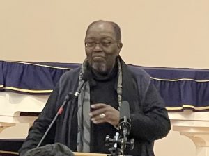 Senior Pastor of Newburgh’s Calvary Presbyterian Church, J. Edward Lewis, who met and sang for Dr. Martin Luther King Jr. in 1967, delivers moving words at Monday’s Habitat for Humanity of Greater Newburgh’s Annual Volunteer Day of Service Luncheon.