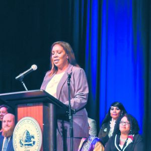 New York’s Attorney General Letitia James surprised everyone with her attendance at the event, stepping up to the stage to provide words of encouragement and support for the new mayor. Photo: RJ Smith