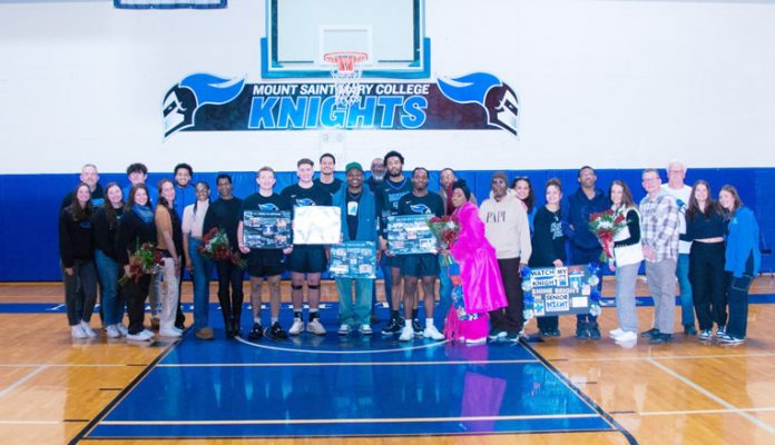 The game started off with a ceremony honoring the seniors of the Mount Saint Mary Basketball team and two special guests.