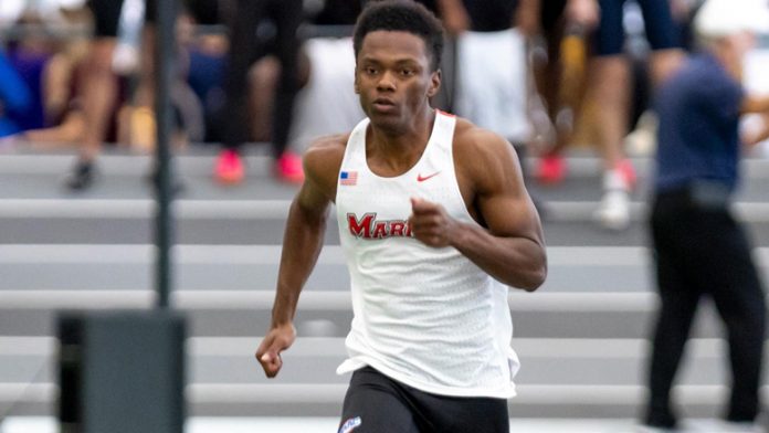 Amari Mathis secured a top-10 finish in the 60-meter dash crossing the finish line in 7.05 seconds, good for ninth place. Photo: Carlisle Stockton