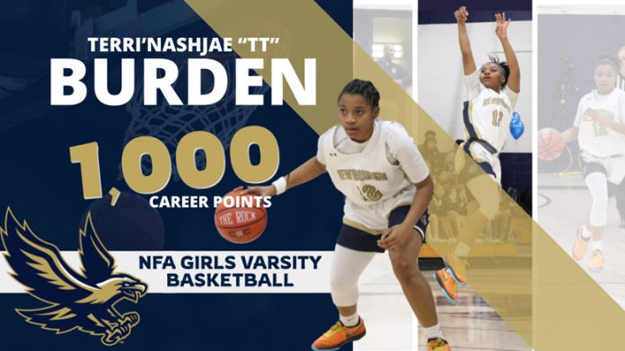 Congratulations to Terri’Nashjae Burden for scoring her 1,000th career point for the NFA Girls Varsity Basketball team.
