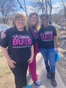From left are: Dr. Michelle Winchester-Vega, Chairman of Women Build; Heidi Johnson, Community Advancement Director; and Yveline Balliard, volunteer. Each was on hand Saturday, assisting with 511 South Street, part of one of four houses to be completed by late summer by Women Build for Habitat for Humanity of Greater Newburgh.