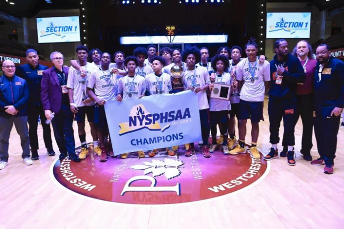 Mount Vernon High School boys’ basketball team beat New Rochelle in the Section 1 Class AAA basketball championship.