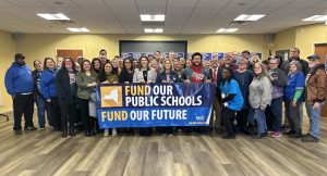 Senator Michelle Hinchey and Assemblymember Sarahana Shrestha alongside NYSUT Presidents and Board Members, local teachers, parents, and Superintendents from Columbia, Dutchess, Greene, and Ulster counties.