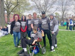 On far left, Jill Marie, The Executive Director of Habitat for Humanity of Greater Newburgh, stands with her “family team” who participated in Sunday’s 25th Annual Walk for Housing, starting at Washington’s Headquarters in the City of Newburgh.