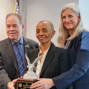 County Executive Ed Day and Director Susan Branam of the Rockland County Veterans Service Agency recognized two female veterans with a Freedom Award Wednesday. Pictured above (center) Major Mattie Moore.