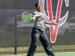 Ananya Krishnan pushed her singles winning streak to 10 matches and improved to 13-2 on the season with a 6-4, 6-0 victory at the fourth position on Saturday. Photo: Carlisle Stockton