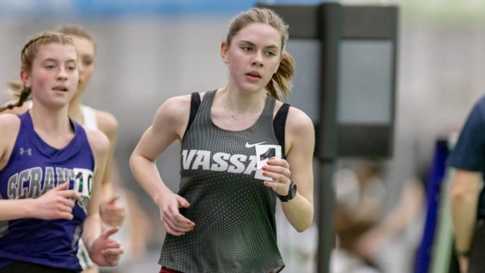 Schoenegge shattered the school record in the 5000-meters with a time of 16:32.59 for a third place finish among Division I competition and broke the record of Aubree Piepmeier’s time of 16:41.93 in 2014. Photo: Carlisle Stockton