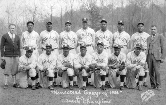 1930-31 Homestead Grays. Authorities on the Negro Leagues have made them the consensus pick as the best team ever. Standing: Cumberland Posey*, Bill Evans, Jap Washington, Red Reed, Smokey Joe Williams*, Josh Gibson*, George “Tubby” Scales, Oscar Charleston*, Charlie Walker, Jr. Kneeling: Chippy Britt, Lefty Williams, Jud Wilson*, Vic Harris, Ted “Double Duty” Radcliffe, Ambrose Reed, Ted Page. (*Hall of Fame).