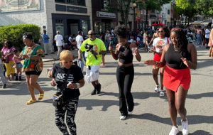 Steve “Fun Bunch” Dillard teaches the community line dances at Peekskill’s Juneteenth Festival.