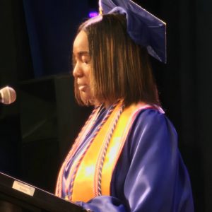 Class of 2024 Poughkeepsie High School Valedictorian Olivia Groucher prepares to give her valedictory address to the crowd.