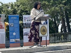 City of Poughkeepsie Mayor, Yvonne Flowers, speaks to guest at Saturday’s Annual Frederick Douglass Day celebration, held at College Hill Park.