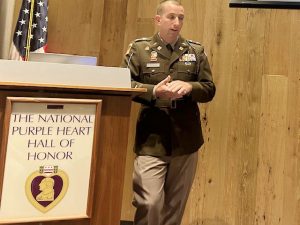 Lieutenant Colonel David Myones, Battalion Commander 369th Special Troops Battalion, speaks about the deep history and incredible impact of the Harlem Hellfighters at Saturday’s Purple Heart Appreciation event.