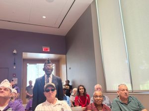 Purple Heart recipients who attended Saturday’s Purple Heart Appreciation Day event are recognized during the program held at the National Purple Heart Hall of Honor.