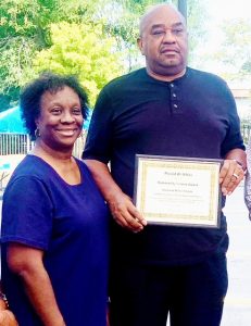 Reverend Milton Stubbs accepts one of the honoree awards on behalf of his AME Zion Church of Newburgh’s Food Pantry Program. Next to him is his wife.