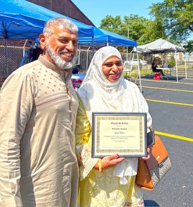 Brother Shafiq, from 845 Halal, Dairy Plus and Papa John’s, with his wife, honoree, Sister Tahira.