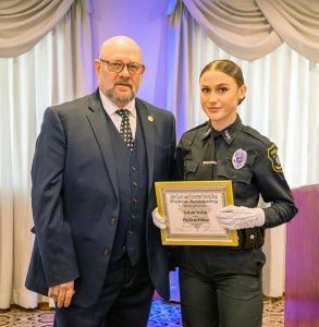 Natalie Welsh of the Town of Goshen Police Department  was presented with the Top Cop Award and the Top Physical Fitness Award for having the highest overall average for academics as well as physical fitness.