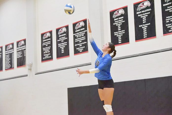 The Mount Saint Mary College women's volleyball team lost its final two matches of the Hawks Invitational Saturday afternoon. Photo credit: Pearllan Cipriano