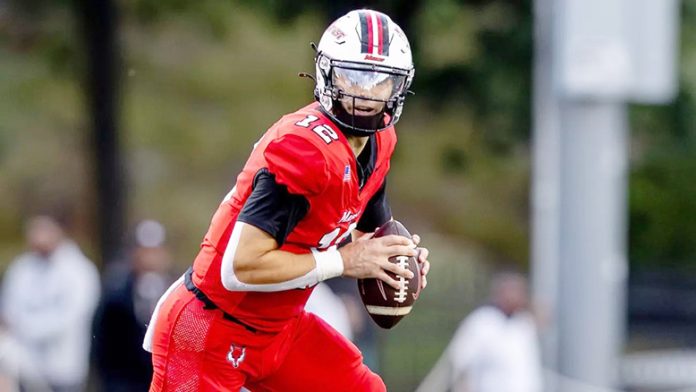 Sonny Mannino threw for 229 yards and ran for 89 against Bucknell. Photo credit: Rich Schultz