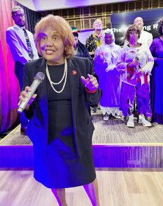 Following The Waiting Room stage play, the congregation remained in their seats, silently reflecting, as soft music played and Pastor Evelyn Lindsay offered an invitation for salvation.