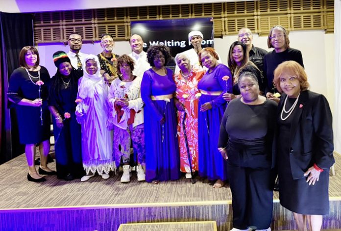 The cast, director, and staff of Baptist Temple pose after The Waiting Room stage play.