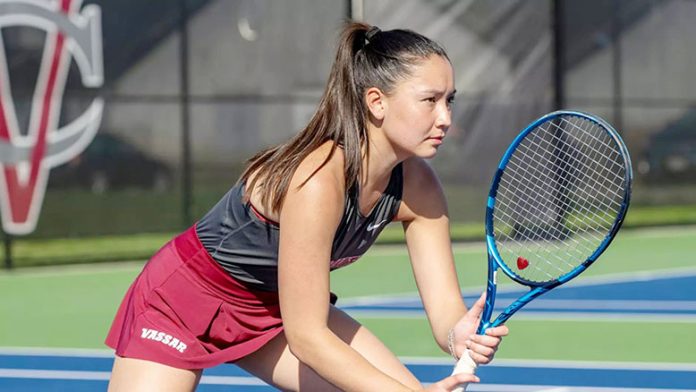 The Vassar College Women's Tennis team continued play at the 2025 Poughkeepsie Scramble on Saturday, competing against Bates and Hamilton. Photo: Carlisle Stockton