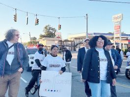 Participants in Thursday’s Million Man March 30th Year Commemoration make their way down Broadway, including Councilmember Giselle Martinez and County Legislator Genesis Ramos.