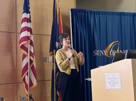 Historic Preservation Specialist, Marisa Marvelli, presents the extensive research she conducted on Newburgh’s South Side Thursday night inside Newburgh’s SUNY Orange’s Kaplan Hall Great Room.