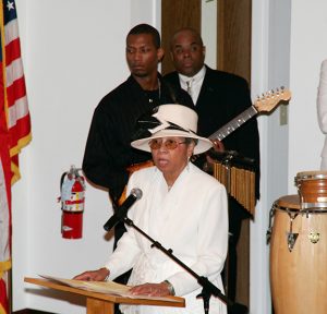 In this file photo, Mother Sadie Tallie offered the welcome address during the dedication of Mt. Carmel Church of Christ Disciples of Christ. Hudson Valley Press File/CHUCK STEWART, JR.