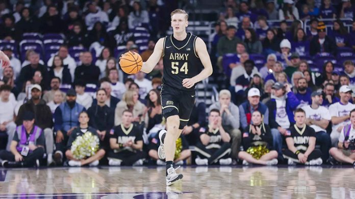 Jorn Everson played a key role in Army's offense, finishing the game with 16 points while shooting 50 percent from the floor. He also added a career-high seven rebounds alongside three assists. Photo: Carrie Johnston