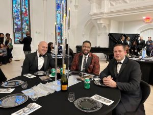 From left are: Paul Artera, Orange County Sheriff; Dwayne Jordan, running for Orange County Legislator, and Steve Neuhaus, Orange County Executive enjoying themselves at Saturday’s M.A.R.C.S Friends Inc 5 Years of Impact Black Tie Gala.
