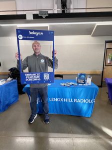 Bryan Welsh, the head of the Medical Reserve Corp, one of the agencies on hand volunteering- providing blood pressure screenings- at Saturday’s Mens Health Month Kickoff and Community Screening, shows his support for Prostate Cancer screenings.