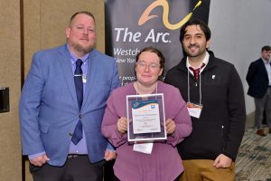 Matt Carroll, Job Coach, The Arc Westchester; Jennifer Huggins, employee, The Hawthorne Foundation, supported by The Arc Westchester; Rocco Petriello, Marketing Specialist, The Hawthorne Foundation.
