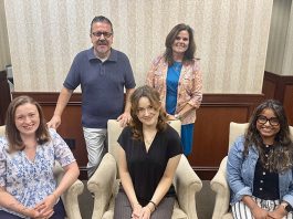 (Back row l-r) Derrik Wynkoop, SUNY Orange Foundation Board Development Committee Chair and President of Walden Savings Bank, and Kristin Jensen, SUNY Orange Foundation Executive Director, welcomed the Foundation’s newest board members (Front row l-r), Megan Robbins, Stella Page, and Wyoma Svarczkopf.