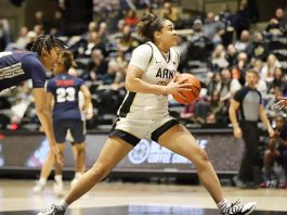 Kya Smith put together the best performance of her career, finishing with 27 points, 22 rebounds and a perfect 15-for-15 mark from the free-throw line.