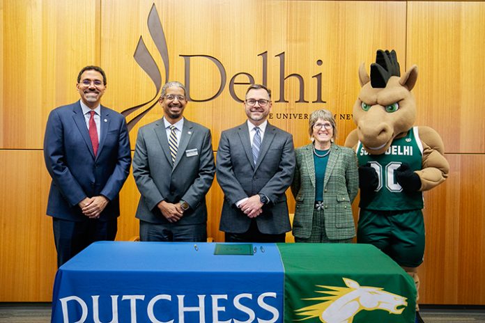 Chancellor John B. King Jr., DCC Vice President for Instruction and Learning Raymond Houston, SUNY Delhi Provost Dr. David Brower, and SUNY Delhi President Dr. Mary Bonderoff.