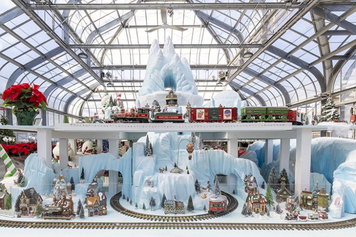 Experience the magic of Lasdon Public Gardens and Veterans Memorial’s Holidays on the Hill Train Show.