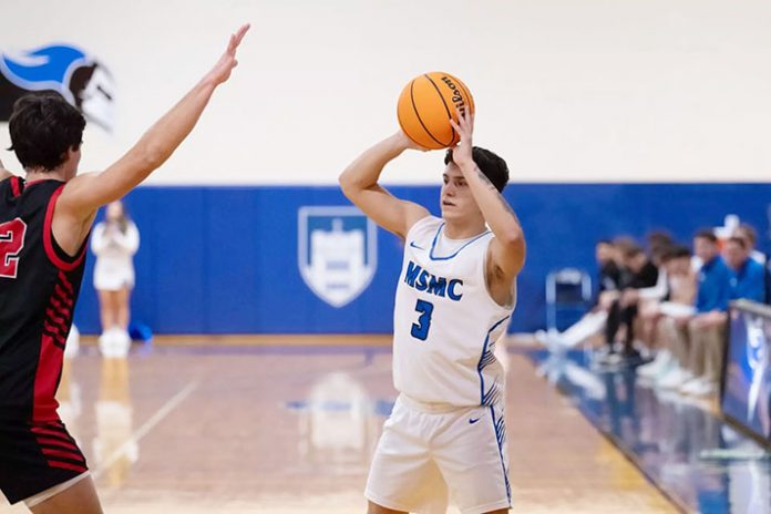 Mount guard Justin Rivera had 14 points in the 87-66 loss to St. Joseph's Long Island. Photo: Lee Ferris