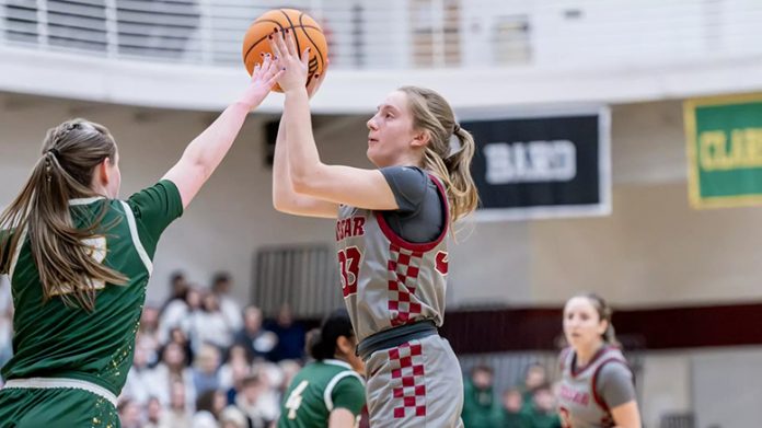 Vassar forward Erin Lovett reached double-figures for the first time this season and matched her career-high with 14 points. Lovett also led the team with seven rebounds and a pair of blocked shots. Photo: Carlisle Stockton