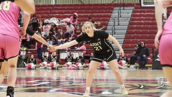 Reese Ericson made six threes and moved into fifth-place all-time in the Patriot League record book.Ericson led the way with 18 points, with all her points coming on threes.