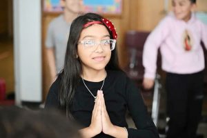 Students enjoyed a yoga session, where they stretched and breathed to center their minds and lower their heart rates.