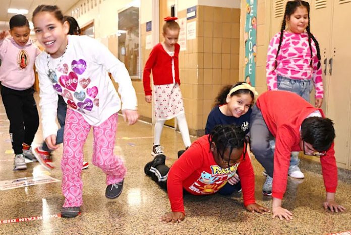 At Hamilton School, students skipped rope, drummed, powered through pushups, performed planks and kept moving from station to station in a celebration of cardiovascular fitness.